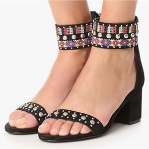 SCHUTZ-size 8.5 Naharis Heel, black suede, embroidered/beaded, back zip. EUC!